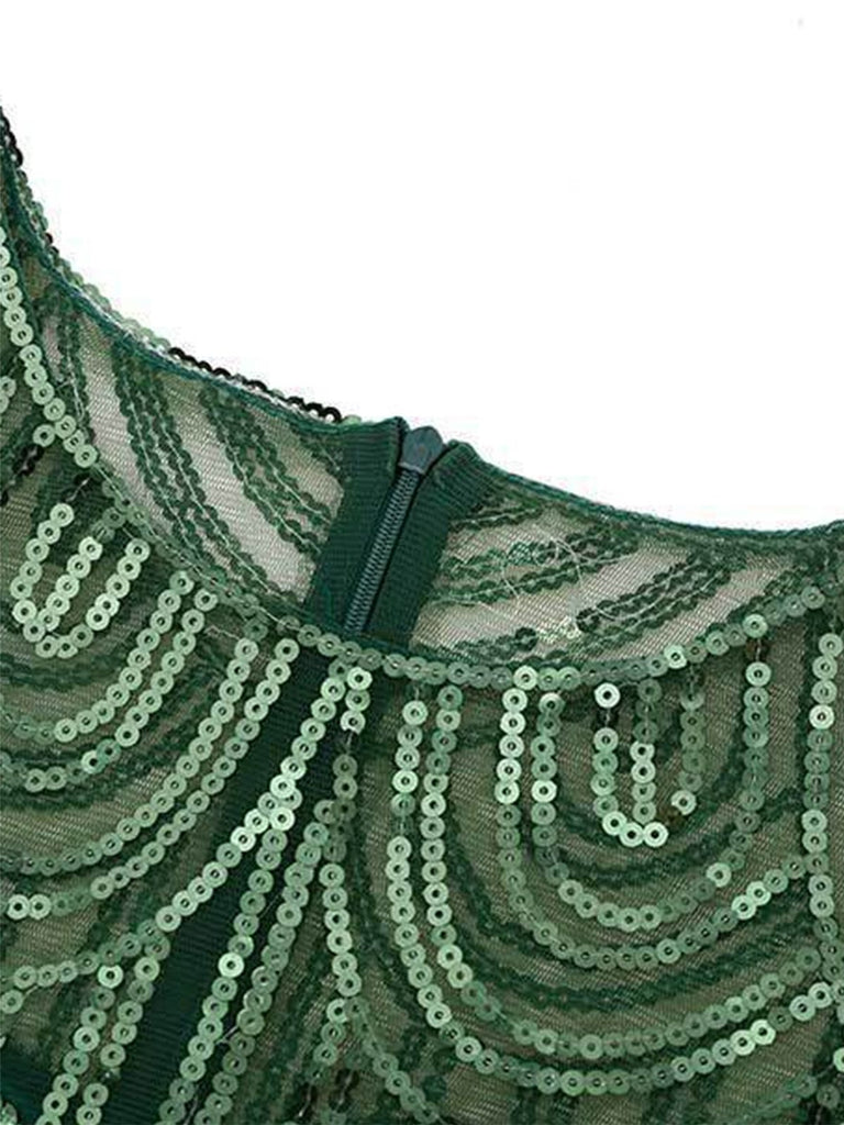 1920er Pailletten Perlen Gefranst Abend Kleid