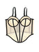 Beige 1980er Sheer Steampunk Fischgräten Korsett