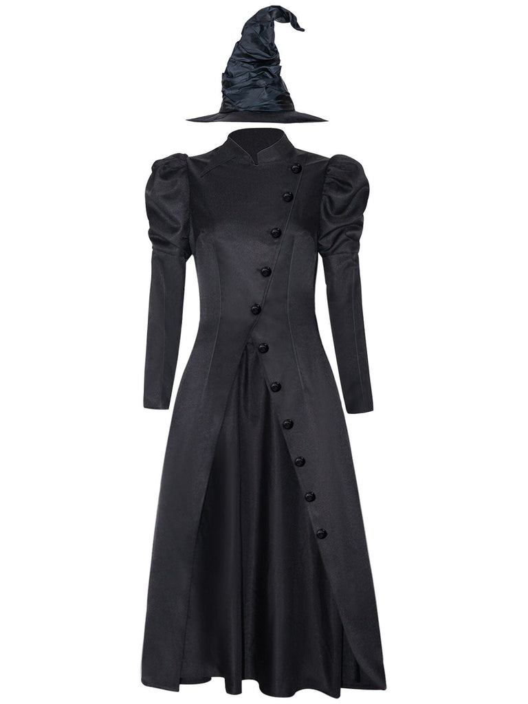 2PCS Schwarz 1940er Gothic Wicked-Inspiriert Elphaba Hexenkostüm mit Hut