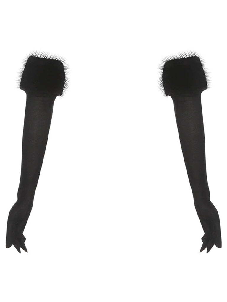 Kunstpelz Besatz Lang Handschuhe