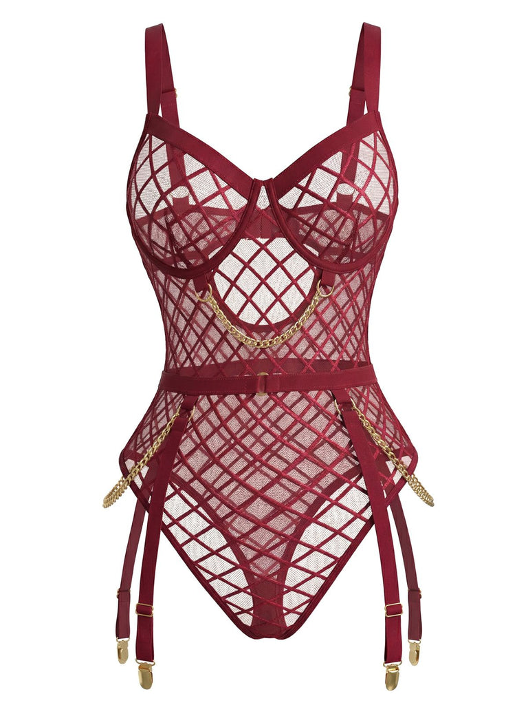 1970er Riemchen Ketten Akzente Durchsichtig Netz Lingerie