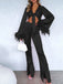 2PCS 1970er Feder Cuff Tie-Up Crop Top & Schlitz Hose