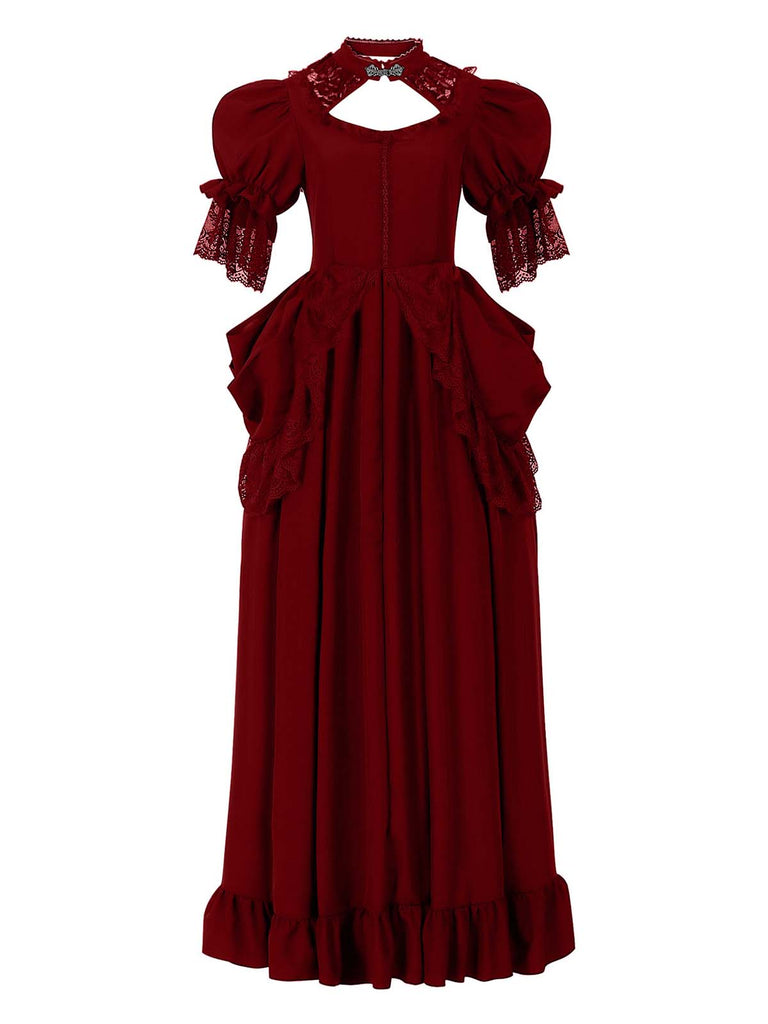 1930er Viktorianisch Gothic Puffärmel Spitze Kleid