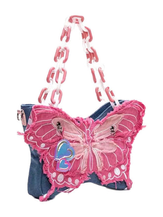 Rosa Zerrissener Denim 3D-Schmetterling Neuartige Tasche
