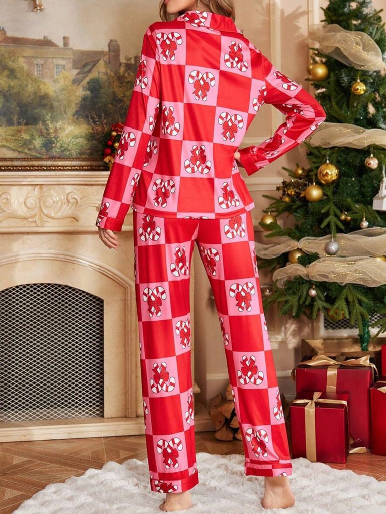 Rot 1980er Weihnachten Schachbrett Zuckerstange Pyjama Set