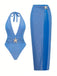 2PCS Blauer See 1950er Seestern Schnürung Halter Badeanzug & Cover-Up