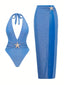 2PCS Blauer See 1950er Seestern Schnürung Halter Badeanzug & Cover-Up