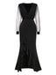 Schwarz 1930er Solide V-Ausschnitt Pailletten Unregelmäßiger Saum Kleid