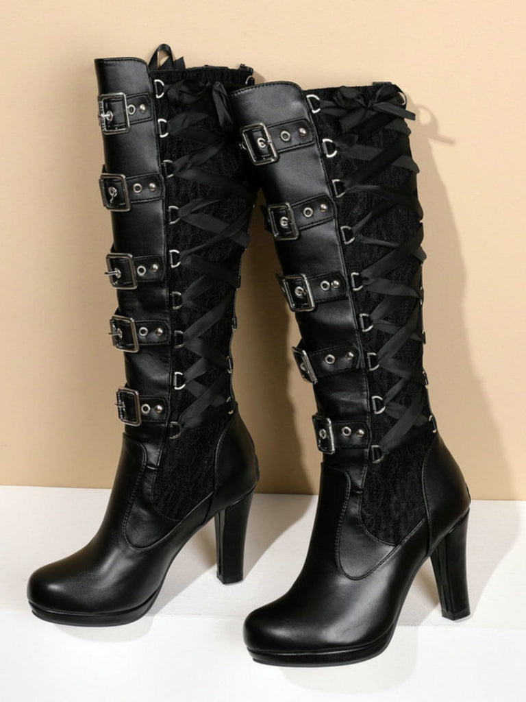 Vintage Punk Schnürung Spitze Hochabsatz Stiefel