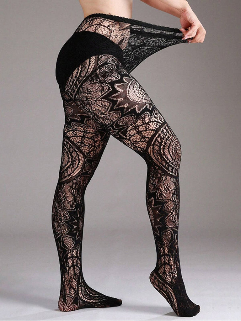 Halloween Gothic Spitze Blumen Muster Transparente Strumpfhosen