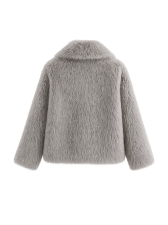 Grau 1980er Kunstpelz Kurzer Jacke