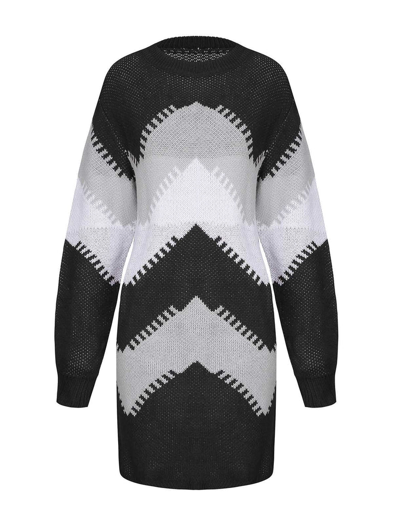 1960er Farbblock Stricken Pullover Kleid