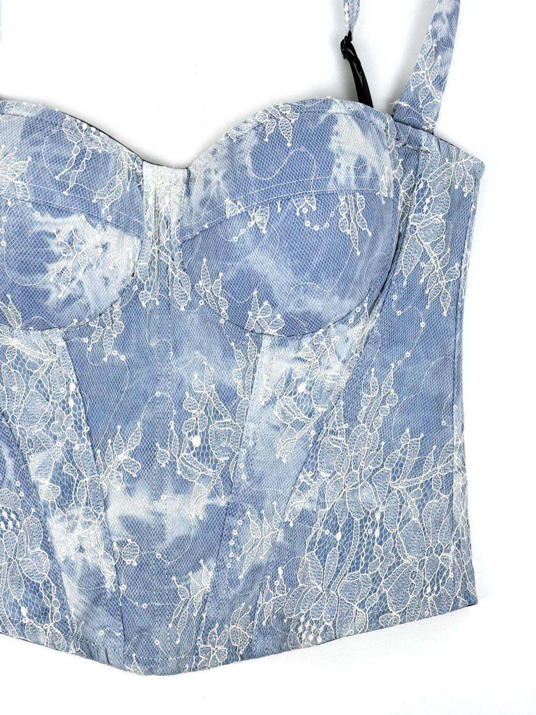 Blau 1950er Träger Denim Spitze Korsett Top