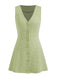 Grün 1960er V-Ausschnitt Hahnentritt Ärmellos Kleid