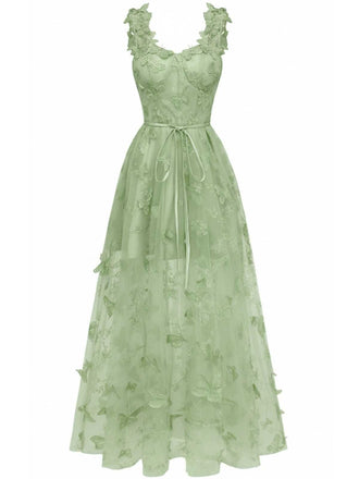 Grün 1930er Spaghetti Träger 3D Schmetterlinge Netz Maxi Kleid