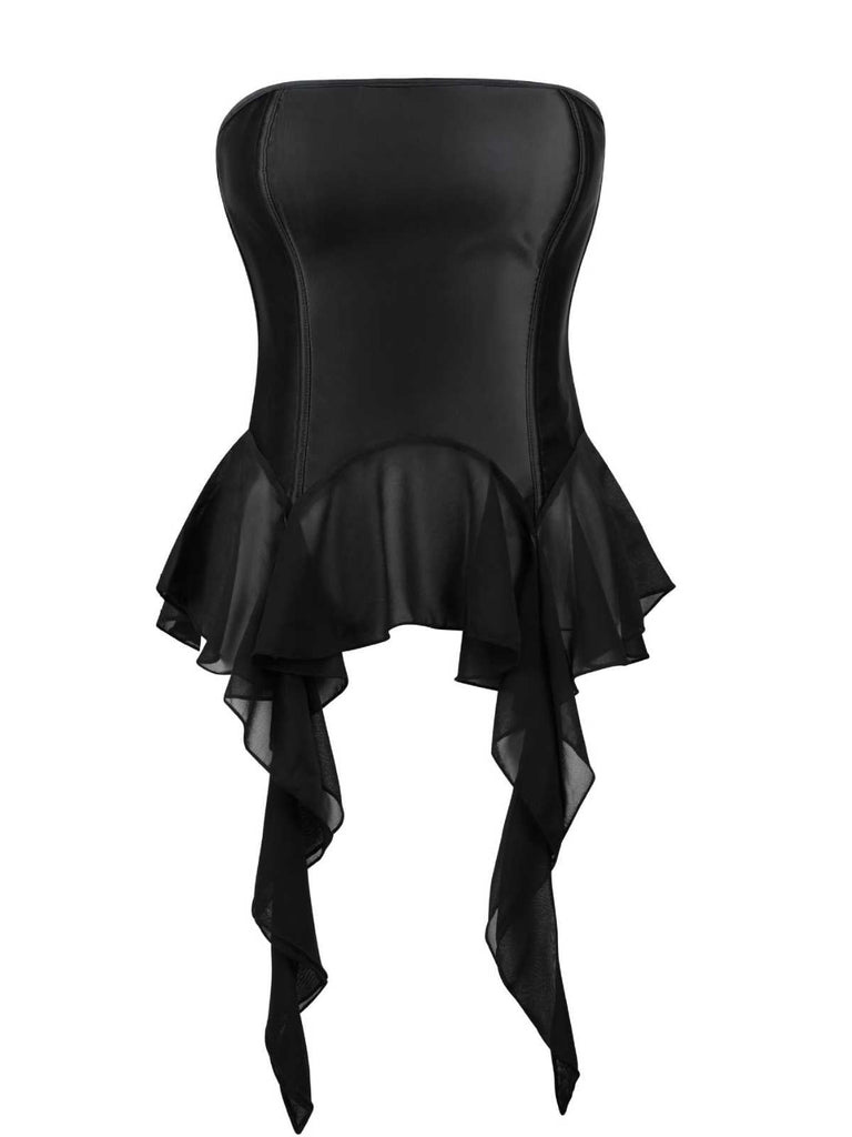 Schwarz 1980er Gothic Trägerlos Spitze Korsett Top