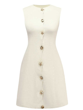 Beige 1960er Seestern Hülse Tasten Ärmellos Kleid