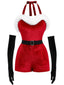 1970er Weihnachten Samt Faux Fur Trim Halter Romper Set