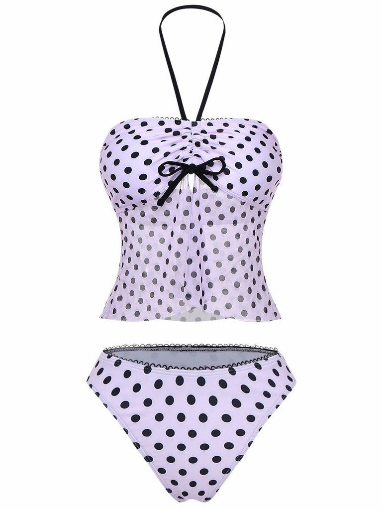 Rosa 1950er Halter Polka Punkte Bogen Tankini Set