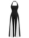 1960er Halter Farbblock Weites Bein Rückenfrei Jumpsuit