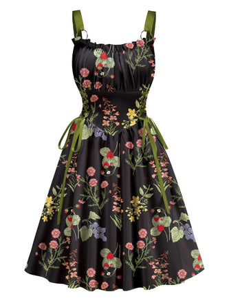 1950er Träger Blumen Schnürung Korsett Kleid