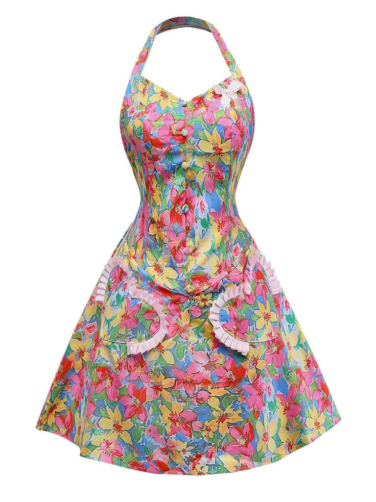 Mehrfarbig 1960er Halter Blumen Bogen Herz Kleid