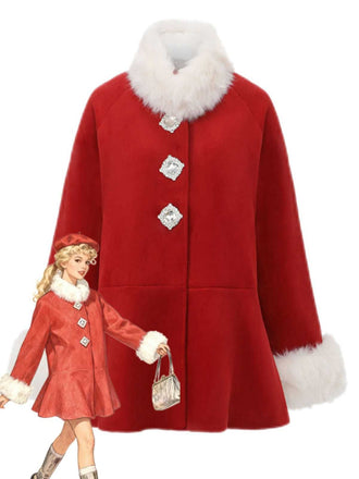 Rot 1980er Faux Pelzbesatz Kristall Taste Mantel