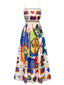 Multicolor 1970er Spaghetti Träger Graffiti Kleid