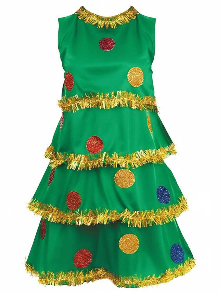 Grün 1960er Weihnachtsbaum Stufen Kleid Set