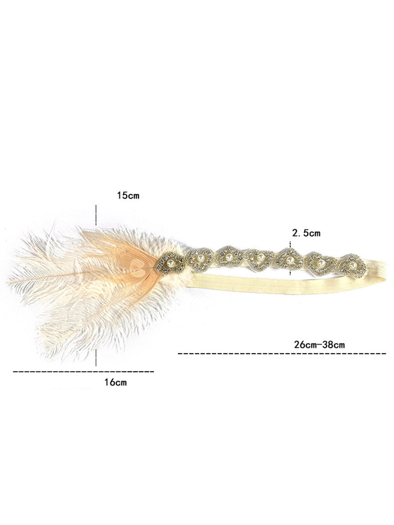 Beige 1920er Perle Legierung Feder Haar Accessoire