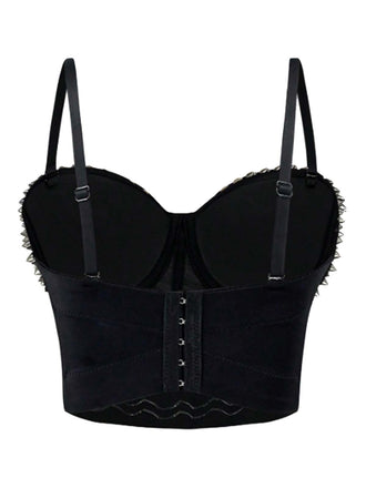 1980er Satin Punk Rock Metallischen Nieten Korsett