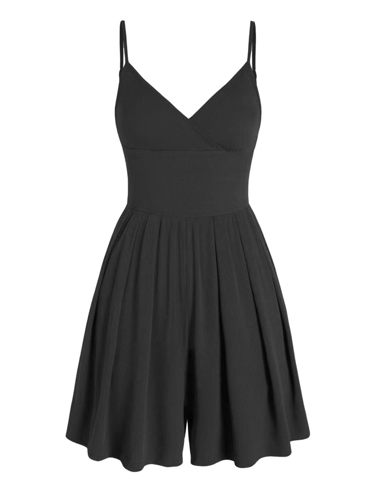 1980er Solide Spaghetti Träger V-Ausschnitt Romper