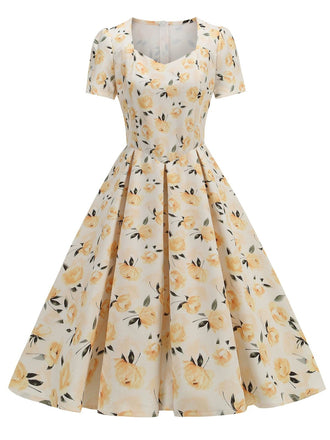 1950er Vintage Blumen Swing Kleid
