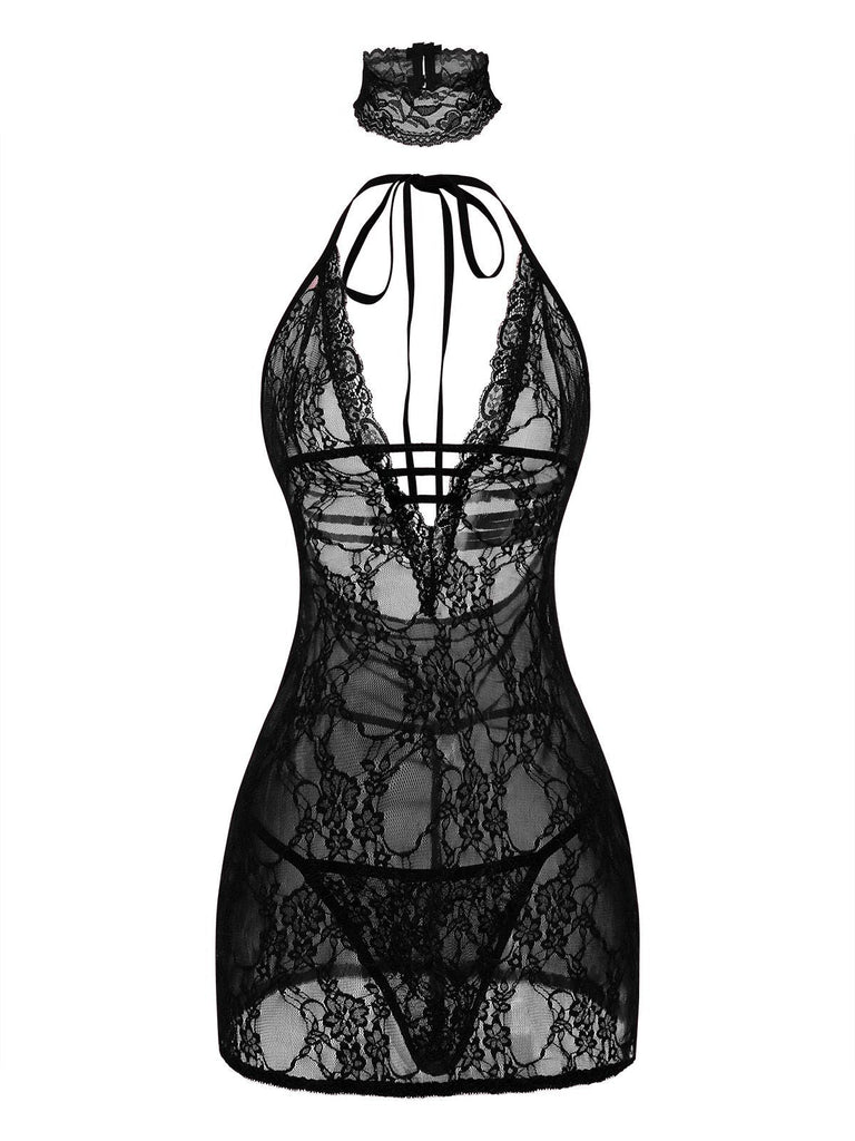 1980er V-Ausschnitt Rückenfrei Sexy Spitze Träger Nachthemd