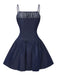 Blau 1960er Spaghetti Träger Gerafft Mini Kleid