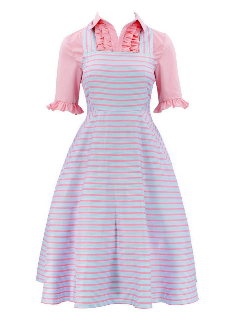 2PCS 1960er Glinda Wicked Solide Bluse & Unregelmäßige Streifen Kleid
