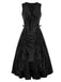 1940er Solide Ärmellos Kordelzug Schnürung Kleid