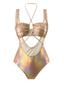 1970er Halter Hohl Metallisch Badeanzug