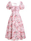 [Übergröße] Rosa 1950er Quadratischer Hals Blumen Kleid