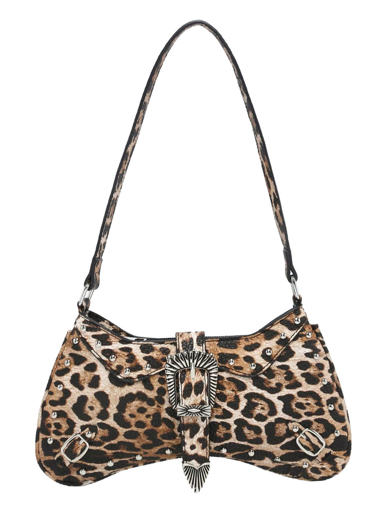 Vintage Leopard Nieten Schultertasche