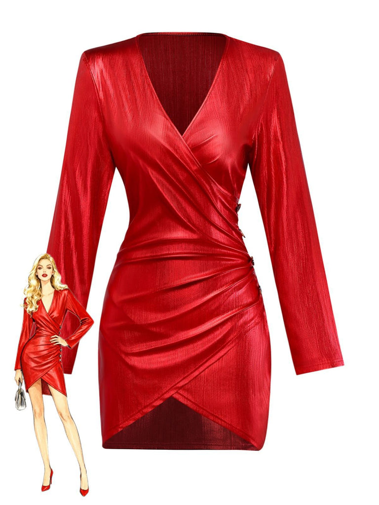 [Vorverkauf] 1960er Solide V-Ausschnitt Schlitz Enges Kleid