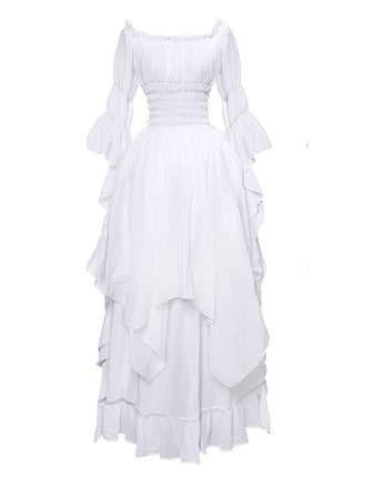 Weiß 1980er Gothic Glockenärmel Unregelmäßiger Saum Kleid