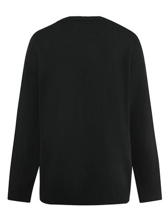 Schwarz 1950er Halloween Skeleton Druck Strick Pullover