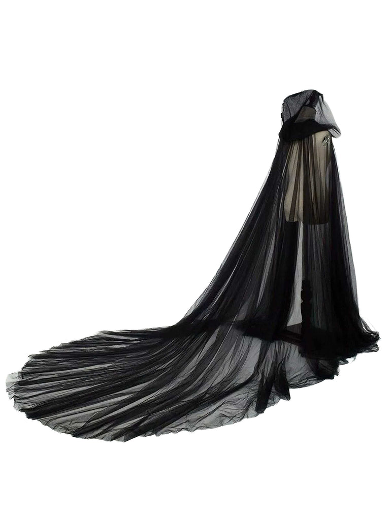 Schwarz Halloween Vampirbraut Netz Hooded Umhang