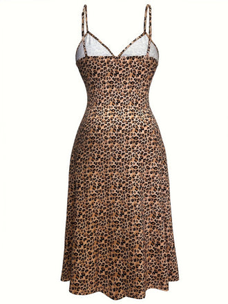 [Übergröße] Braun 1940er Schmetterling Leopard Nachthemd