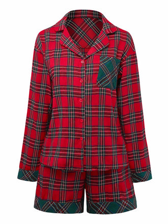 2PCS Rot 1930er Weihnachten Plaid Pyjama Set