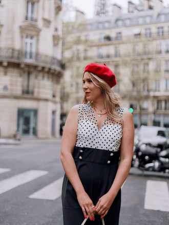 MARINEBLAU POLKA DOT PATCHWORK JUMPSUIT