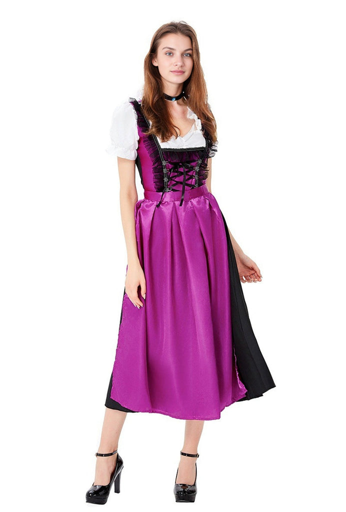 2PCS Lila 1950er Oktoberfest Puffärmel Kleid mit Schürze