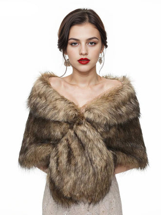 Braun Vintage Kunstpelz Wickel Schals