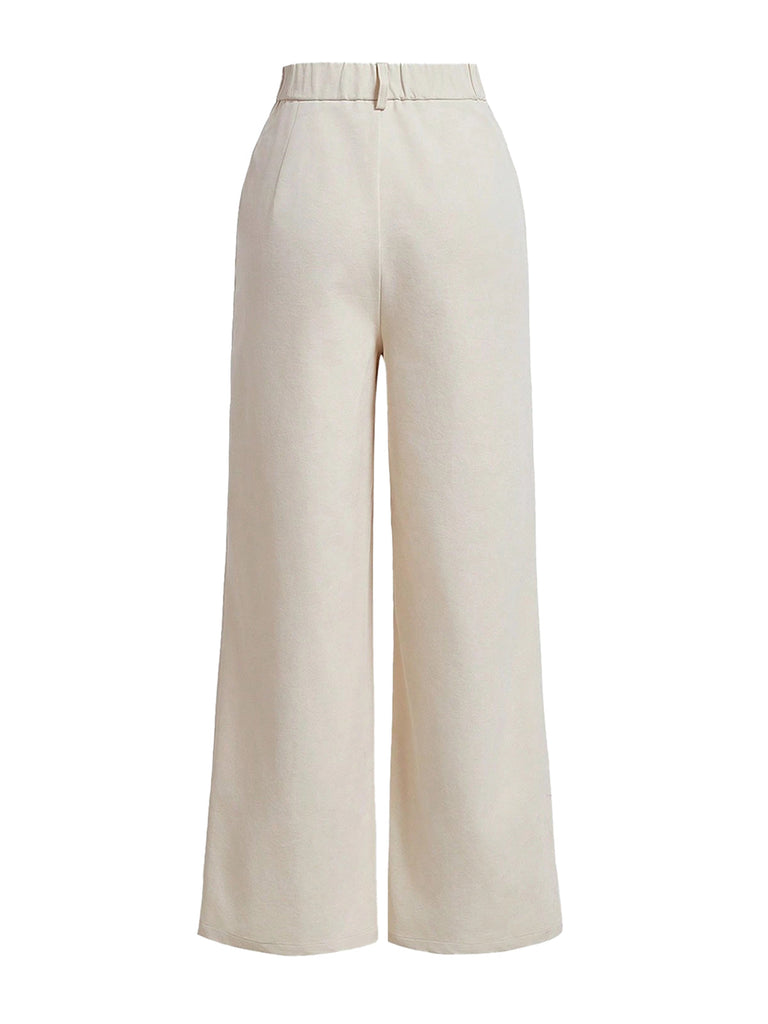 Beige 1950er Hohe Taille Tasche Solide Hose